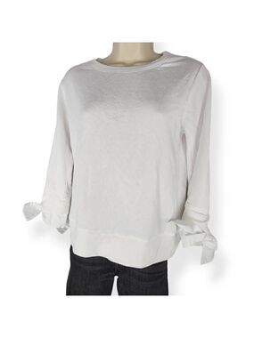 Gibson White Sweater with bow cuffs Petite Small